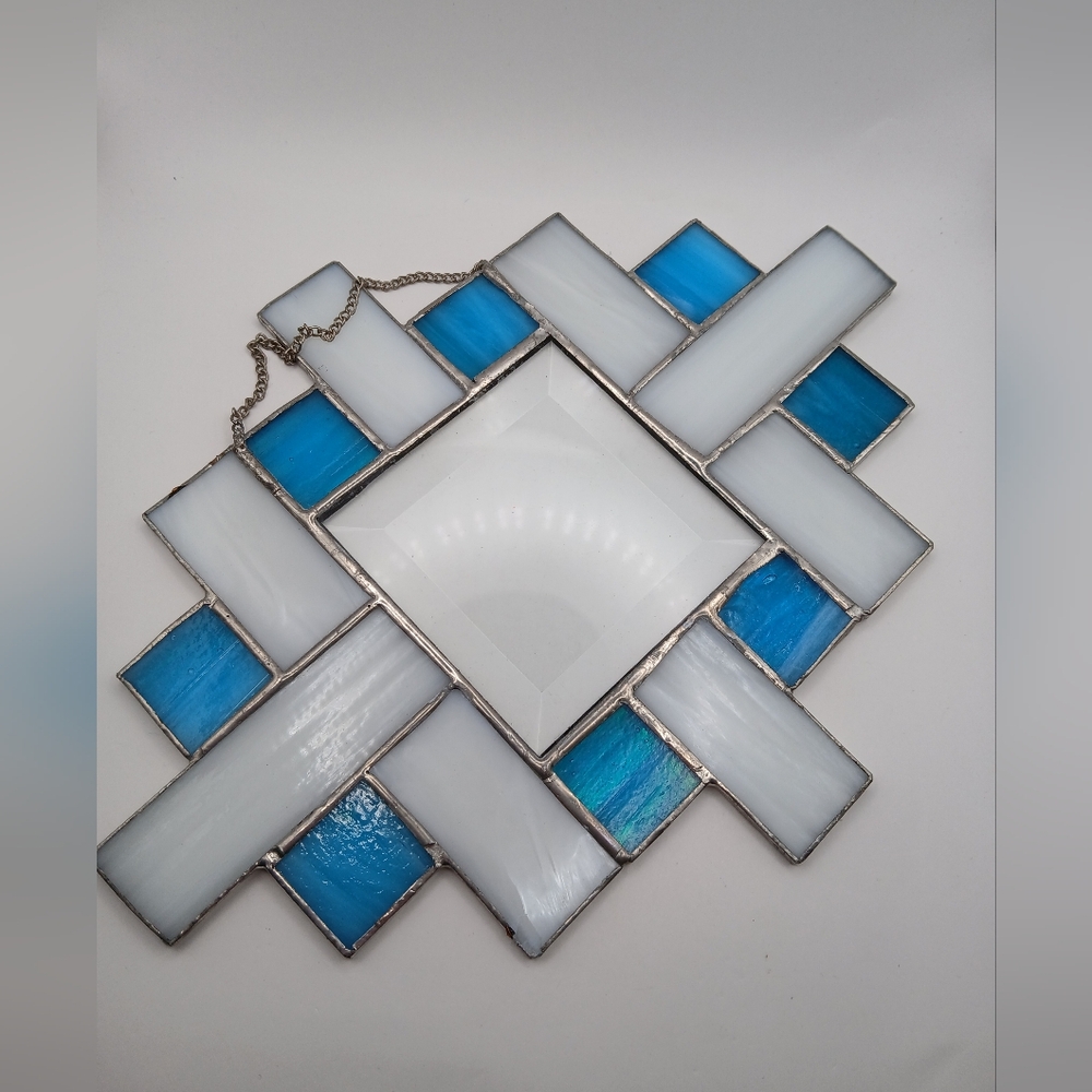 Stain Glass Wall Hanging Decor Blue & White